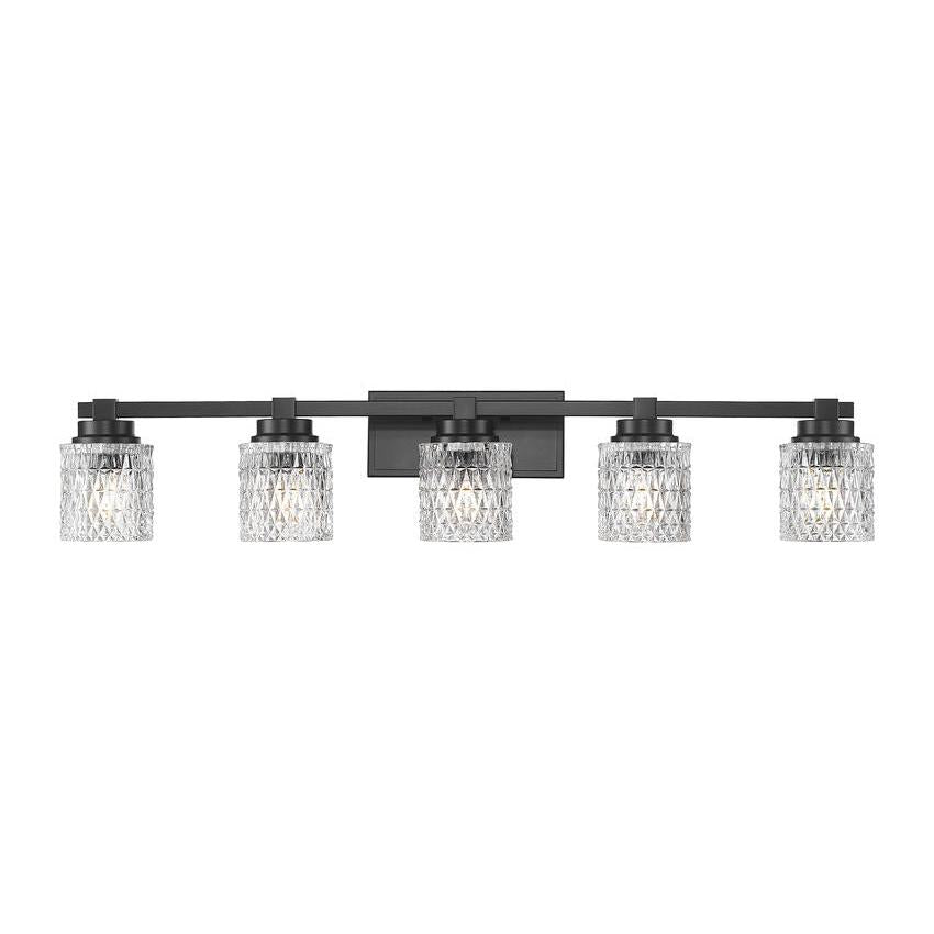 Z-Lite Jacqueline 40" 5-Light Matte Black Steel Frame Clear Diamond Shade Vanity Light