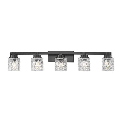 Z-Lite Jacqueline 40" 5-Light Matte Black Steel Frame Clear Diamond Shade Vanity Light