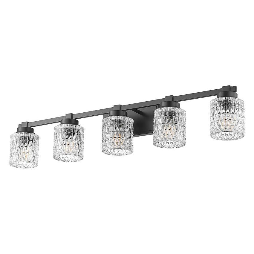 Z-Lite Jacqueline 40" 5-Light Matte Black Steel Frame Clear Diamond Shade Vanity Light