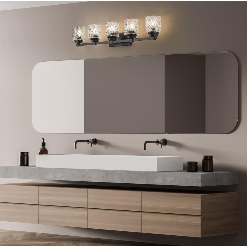 Z-Lite Jacqueline 40" 5-Light Matte Black Steel Frame Clear Diamond Shade Vanity Light