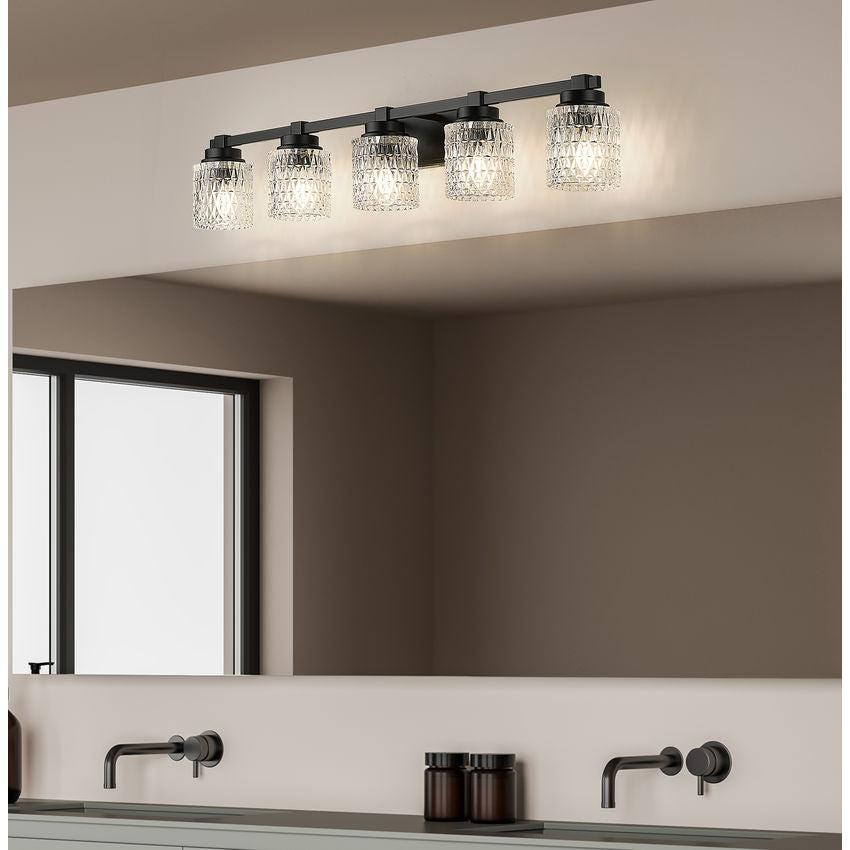 Z-Lite Jacqueline 40" 5-Light Matte Black Steel Frame Clear Diamond Shade Vanity Light
