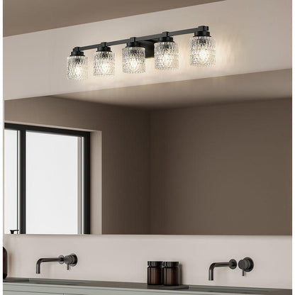 Z-Lite Jacqueline 40" 5-Light Matte Black Steel Frame Clear Diamond Shade Vanity Light