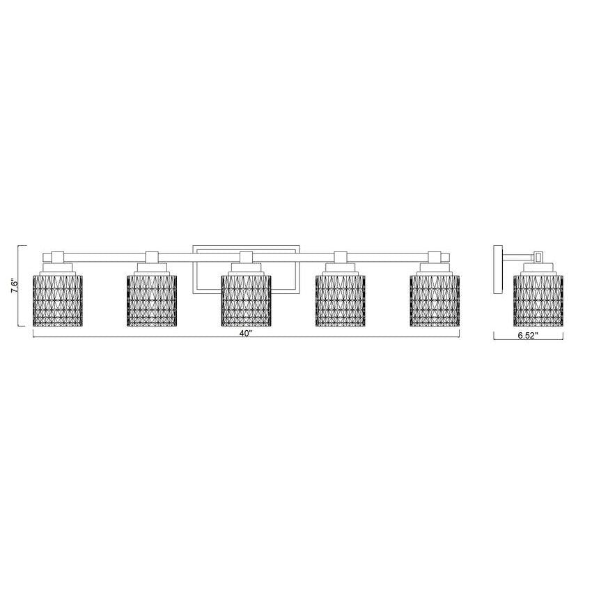 Z-Lite Jacqueline 40" 5-Light Matte Black Steel Frame Clear Diamond Shade Vanity Light