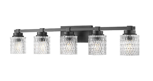 Z-Lite Jacqueline 40" 5-Light Matte Black Steel Frame Clear Diamond Shade Vanity Light