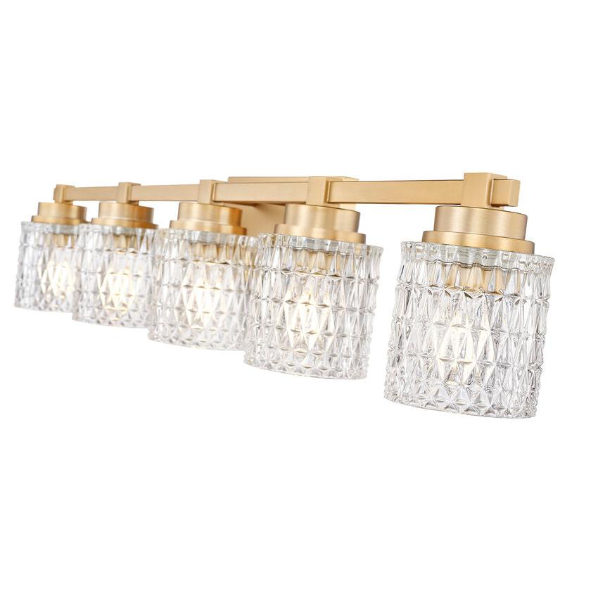 Z-Lite Jacqueline 40" 5-Light Modern Gold Steel Frame Clear Diamond Shade Vanity Light