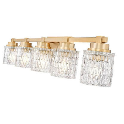 Z-Lite Jacqueline 40" 5-Light Modern Gold Steel Frame Clear Diamond Shade Vanity Light