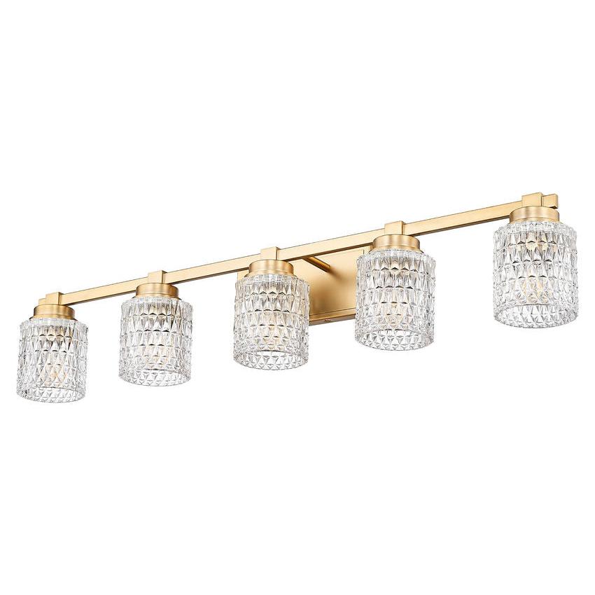 Z-Lite Jacqueline 40" 5-Light Modern Gold Steel Frame Clear Diamond Shade Vanity Light
