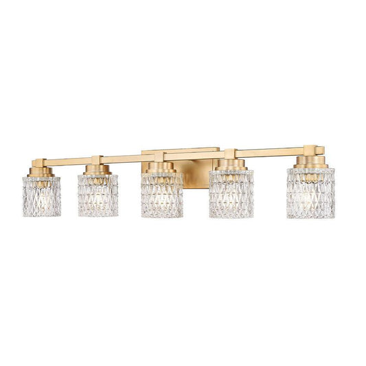 Z-Lite Jacqueline 40" 5-Light Modern Gold Steel Frame Clear Diamond Shade Vanity Light