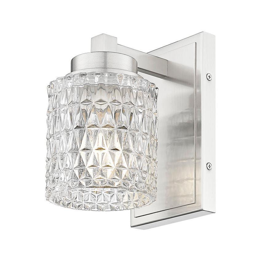 Z-Lite Jacqueline 7" 1-Light Brushed Nickel Steel Frame Clear Diamond Glass Shade Wall Sconce