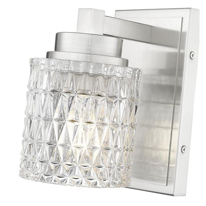 Z-Lite Jacqueline 7" 1-Light Brushed Nickel Steel Frame Clear Diamond Glass Shade Wall Sconce
