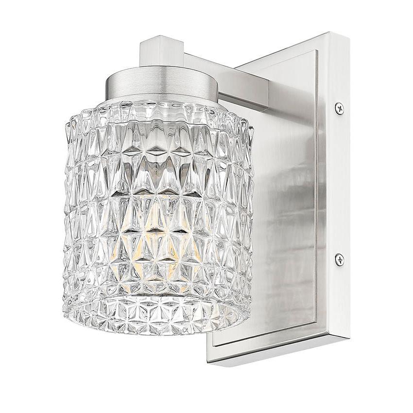 Z-Lite Jacqueline 7" 1-Light Brushed Nickel Steel Frame Clear Diamond Glass Shade Wall Sconce