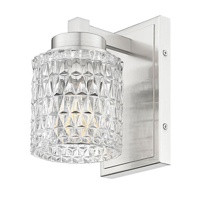 Z-Lite Jacqueline 7" 1-Light Brushed Nickel Steel Frame Clear Diamond Glass Shade Wall Sconce