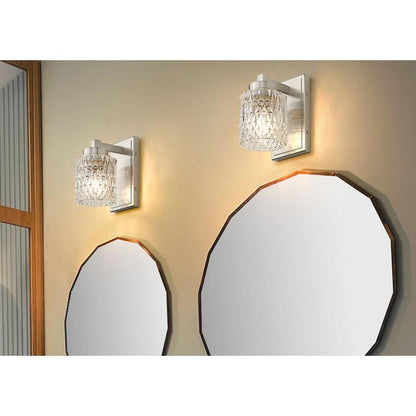 Z-Lite Jacqueline 7" 1-Light Brushed Nickel Steel Frame Clear Diamond Glass Shade Wall Sconce