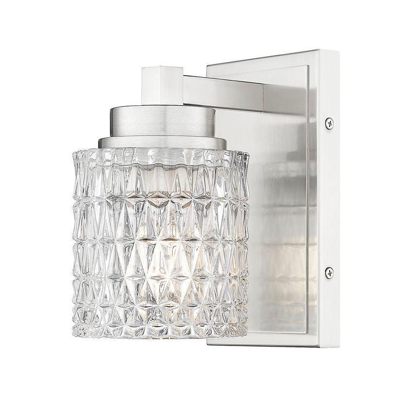 Z-Lite Jacqueline 7" 1-Light Brushed Nickel Steel Frame Clear Diamond Glass Shade Wall Sconce
