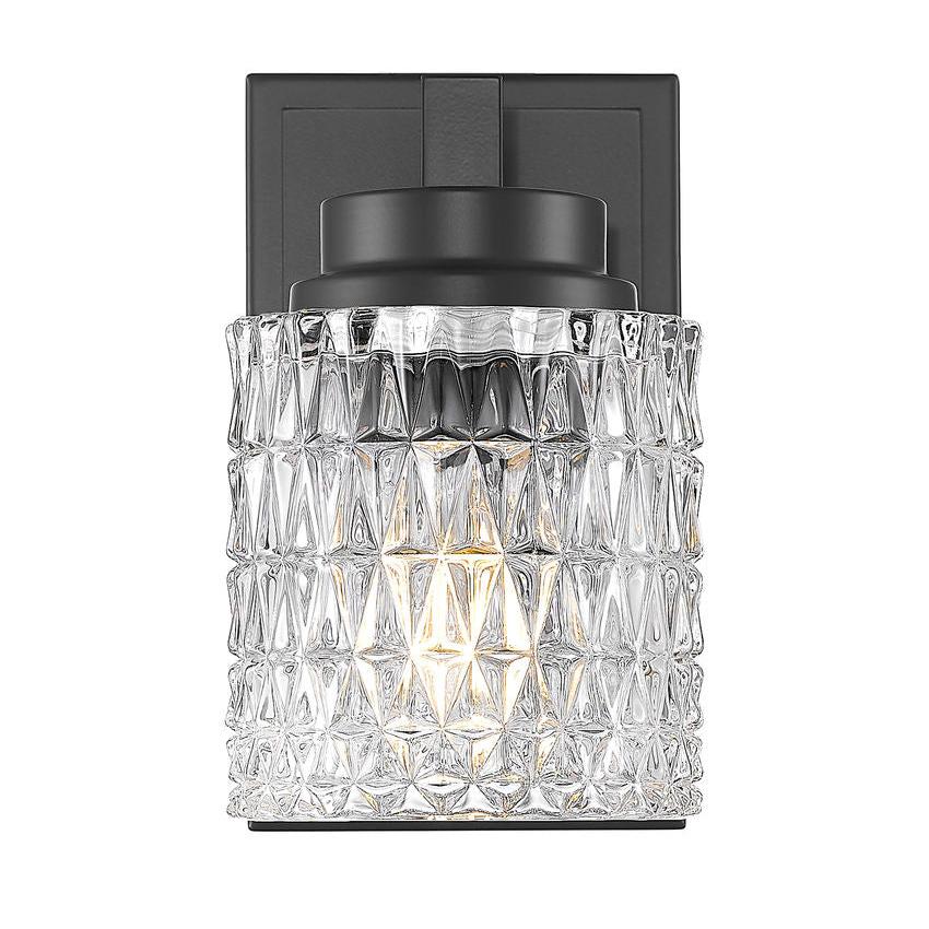 Z-Lite Jacqueline 7" 1-Light Matte Black Steel Frame Clear Diamond Glass Shade Wall Sconce