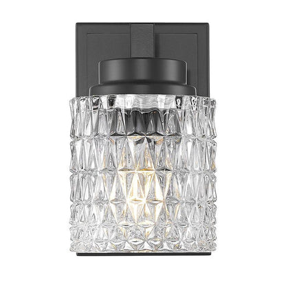 Z-Lite Jacqueline 7" 1-Light Matte Black Steel Frame Clear Diamond Glass Shade Wall Sconce