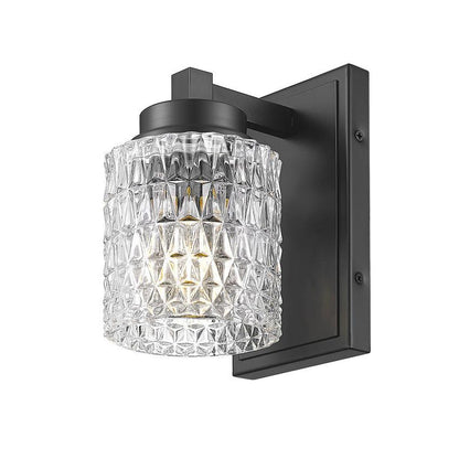 Z-Lite Jacqueline 7" 1-Light Matte Black Steel Frame Clear Diamond Glass Shade Wall Sconce