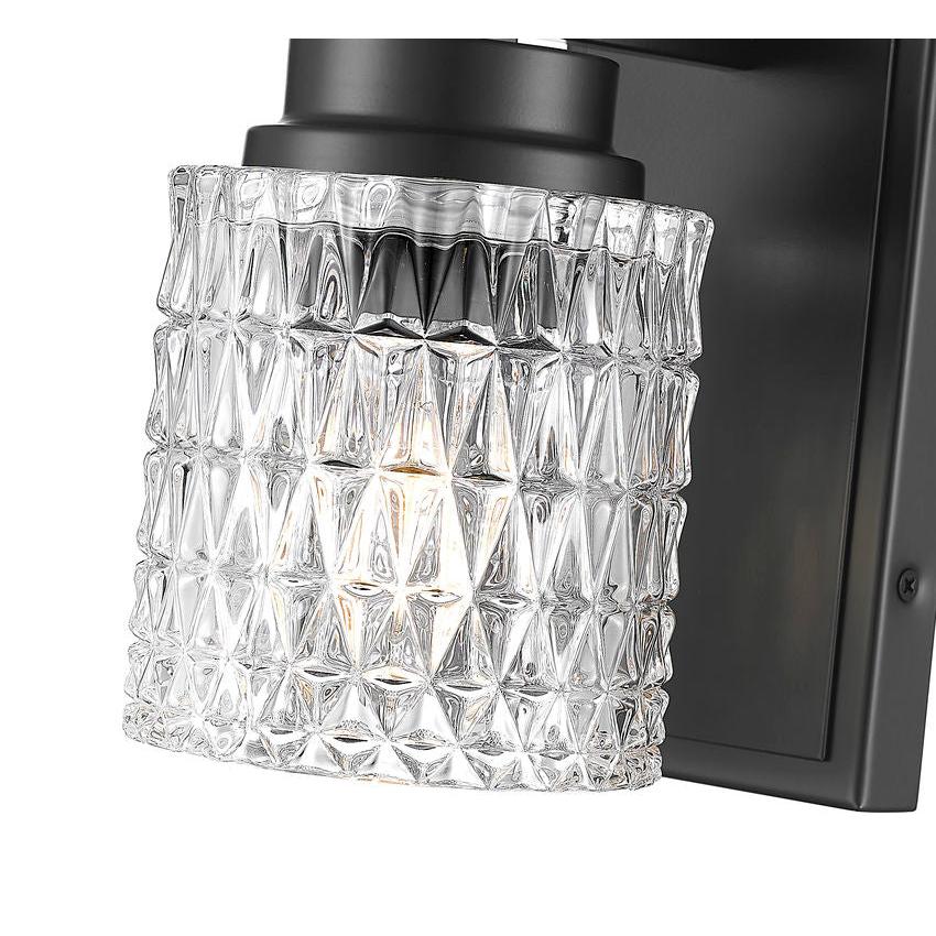 Z-Lite Jacqueline 7" 1-Light Matte Black Steel Frame Clear Diamond Glass Shade Wall Sconce