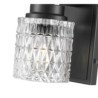 Z-Lite Jacqueline 7" 1-Light Matte Black Steel Frame Clear Diamond Glass Shade Wall Sconce