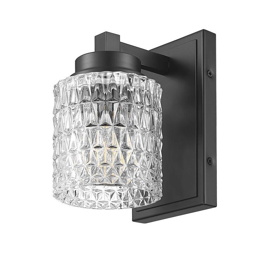 Z-Lite Jacqueline 7" 1-Light Matte Black Steel Frame Clear Diamond Glass Shade Wall Sconce