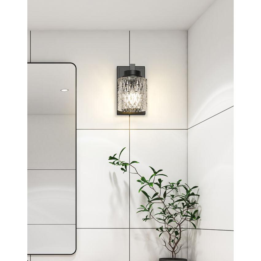 Z-Lite Jacqueline 7" 1-Light Matte Black Steel Frame Clear Diamond Glass Shade Wall Sconce