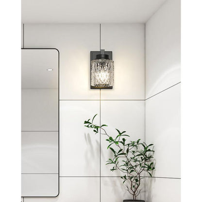 Z-Lite Jacqueline 7" 1-Light Matte Black Steel Frame Clear Diamond Glass Shade Wall Sconce