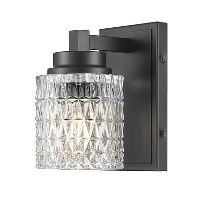 Z-Lite Jacqueline 7" 1-Light Matte Black Steel Frame Clear Diamond Glass Shade Wall Sconce