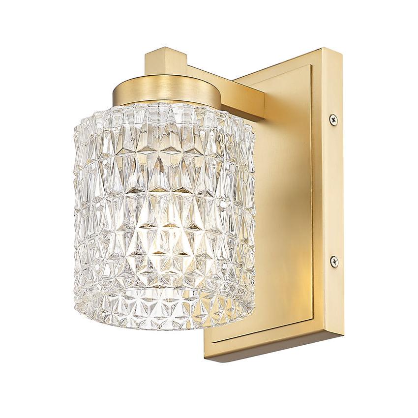 Z-Lite Jacqueline 7" 1-Light Modern Gold Steel Frame Clear Diamond Glass Shade Wall Sconce