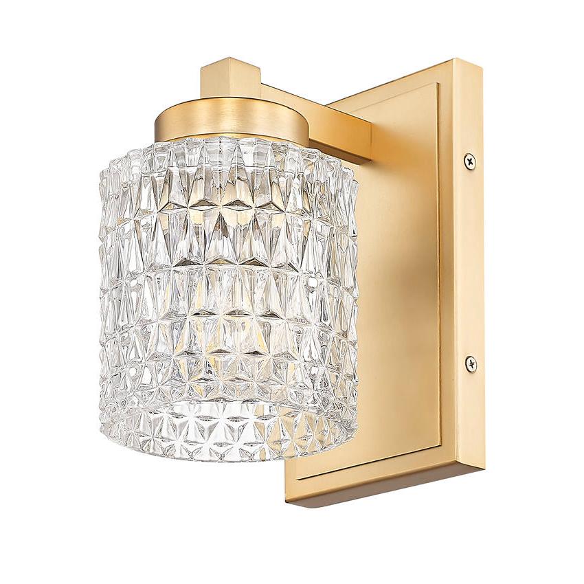 Z-Lite Jacqueline 7" 1-Light Modern Gold Steel Frame Clear Diamond Glass Shade Wall Sconce