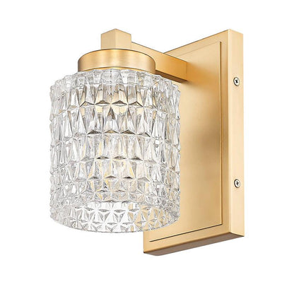 Z-Lite Jacqueline 7" 1-Light Modern Gold Steel Frame Clear Diamond Glass Shade Wall Sconce