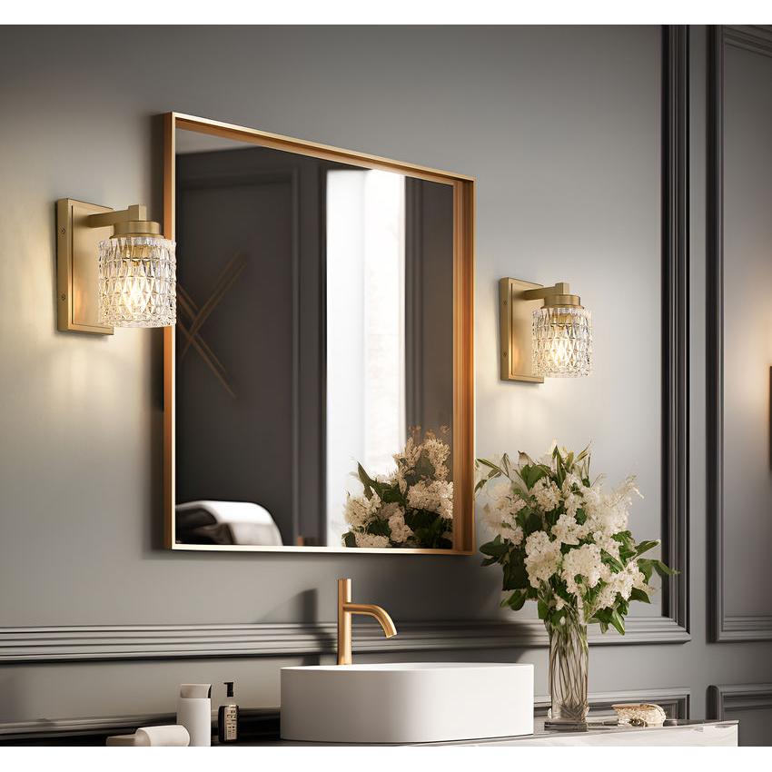 Z-Lite Jacqueline 7" 1-Light Modern Gold Steel Frame Clear Diamond Glass Shade Wall Sconce