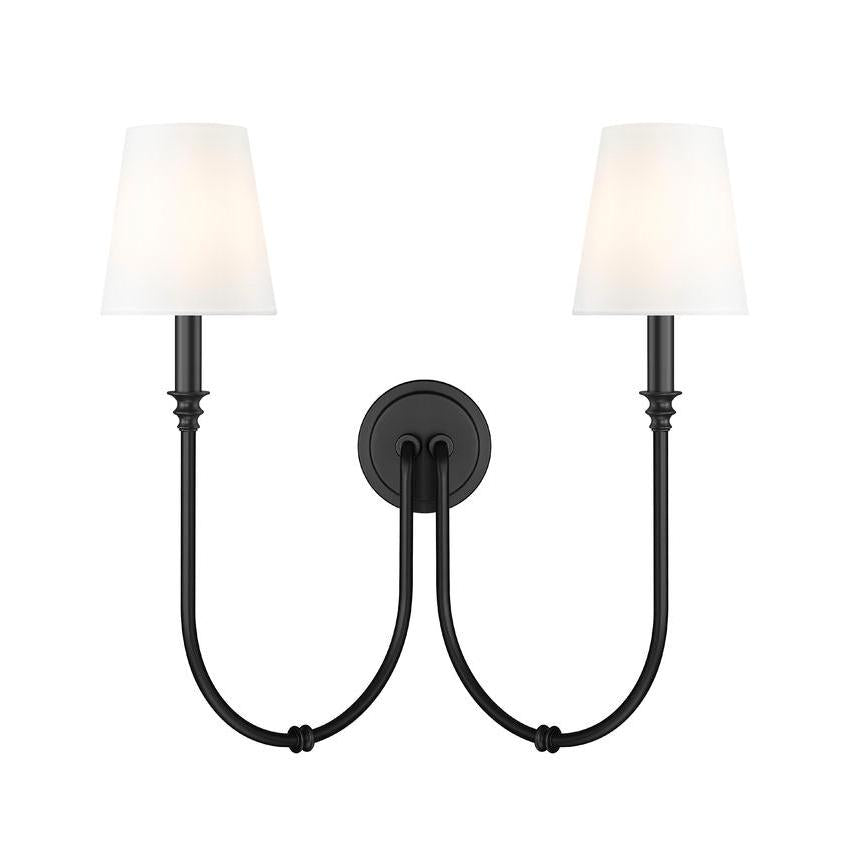 Z-Lite Jisele 20" 2-Light Matte Black Steel Frame White Linen Shade Wall Sconce