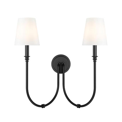 Z-Lite Jisele 20" 2-Light Matte Black Steel Frame White Linen Shade Wall Sconce