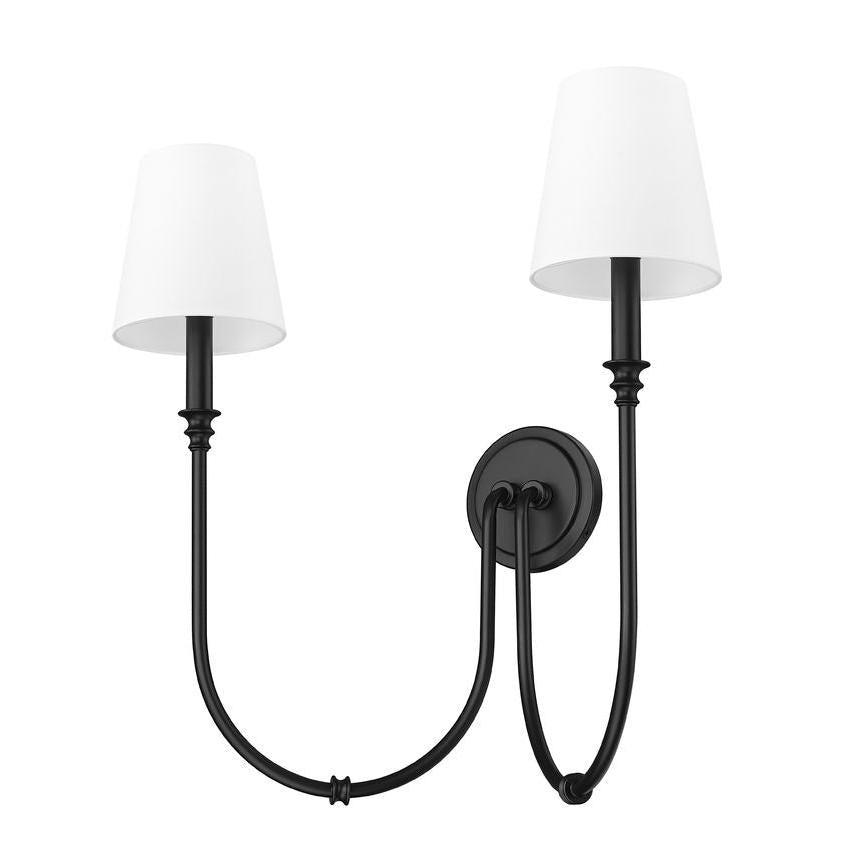 Z-Lite Jisele 20" 2-Light Matte Black Steel Frame White Linen Shade Wall Sconce