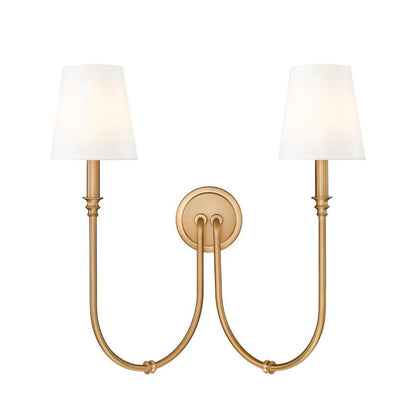 Z-Lite Jisele 20" 2-Light Rubbed Brass Steel Frame White Linen Shade Wall Sconce