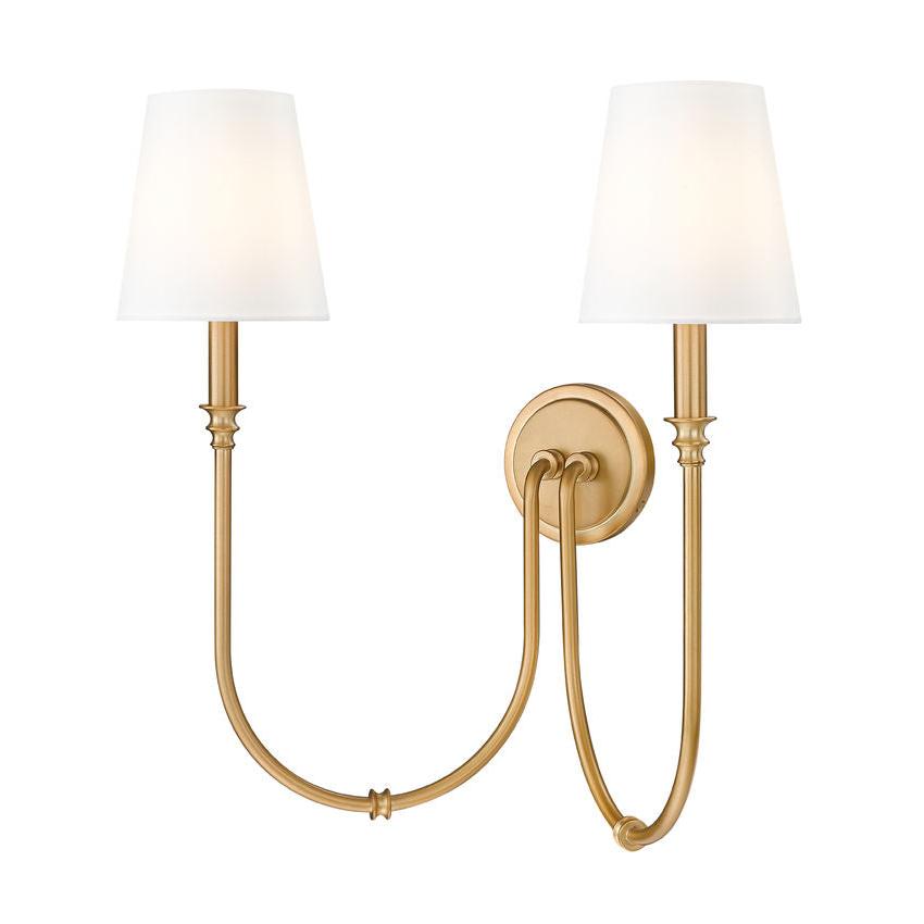 Z-Lite Jisele 20" 2-Light Rubbed Brass Steel Frame White Linen Shade Wall Sconce