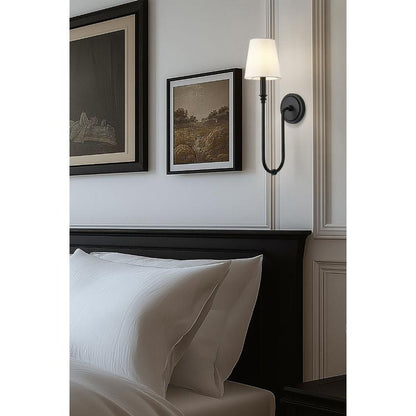 Z-Lite Jisele 6" 1-Light Matte Black Steel Frame White Linen Shade Wall Sconce