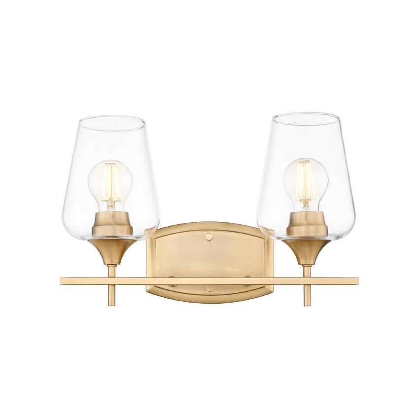 Z-Lite Joliet 15" 2-Light Burnished Brass Steel Frame Clear Glass Shade Vanity Light