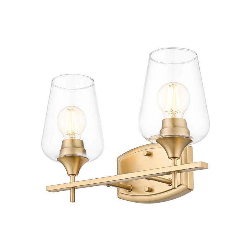 Z-Lite Joliet 15" 2-Light Burnished Brass Steel Frame Clear Glass Shade Vanity Light