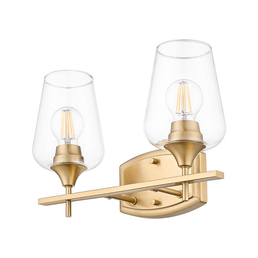 Z-Lite Joliet 15" 2-Light Burnished Brass Steel Frame Clear Glass Shade Vanity Light