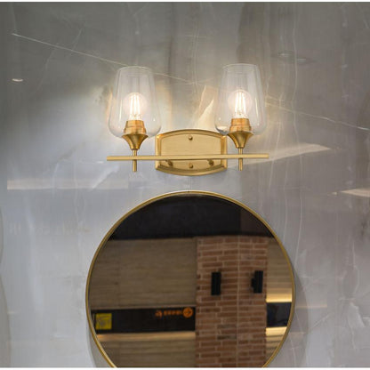 Z-Lite Joliet 15" 2-Light Burnished Brass Steel Frame Clear Glass Shade Vanity Light
