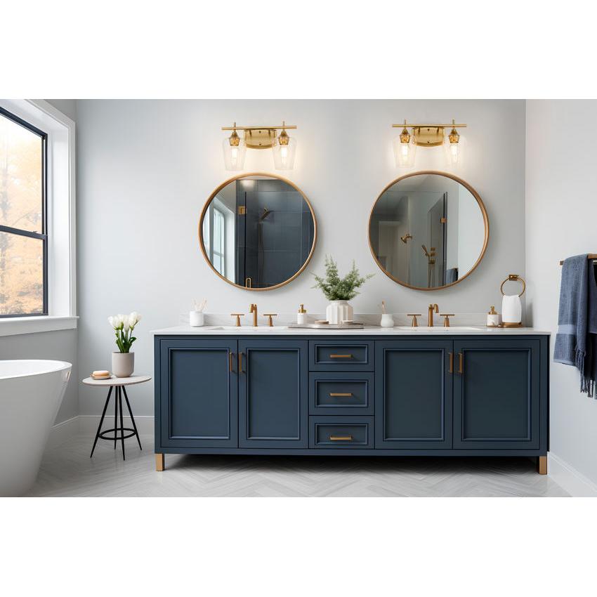 Z-Lite Joliet 15" 2-Light Burnished Brass Steel Frame Clear Glass Shade Vanity Light