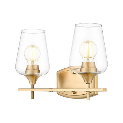 Z-Lite Joliet 15" 2-Light Burnished Brass Steel Frame Clear Glass Shade Vanity Light