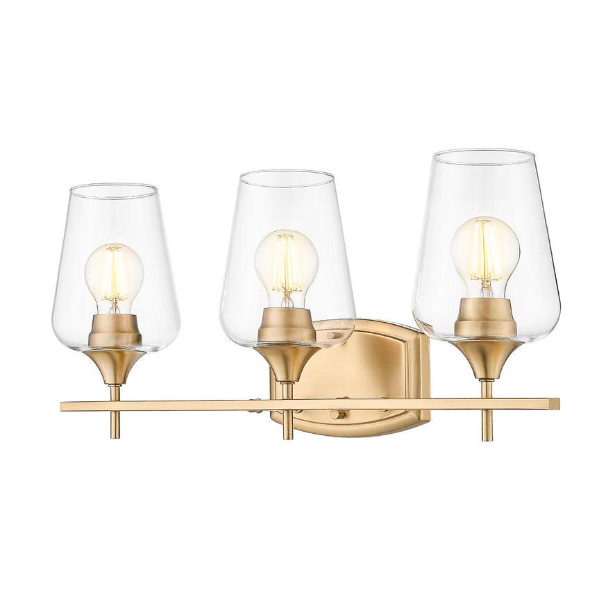 Z-Lite Joliet 22" 3-Light Burnished Brass Steel Frame Clear Glass Shade Vanity Light