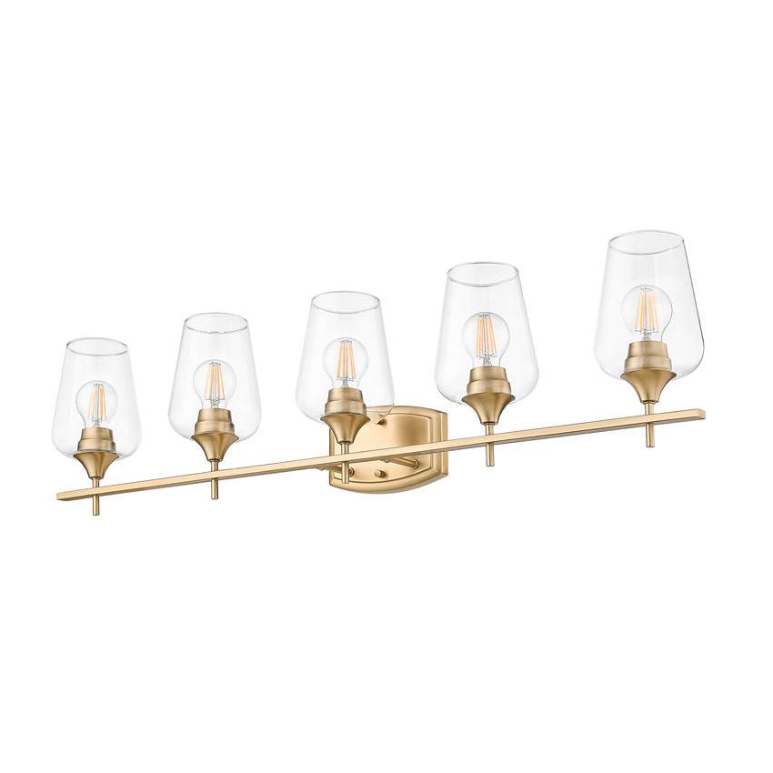 Z-Lite Joliet 38" 5-Light Burnished Brass Steel Frame Clear Glass Shade Vanity Light