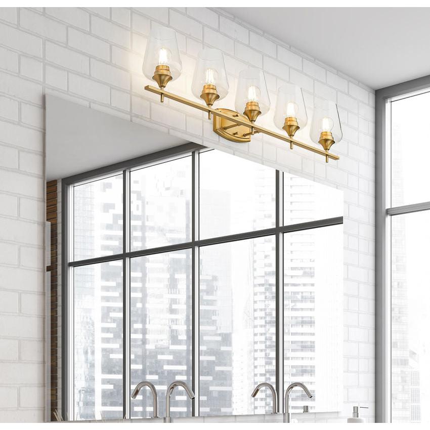 Z-Lite Joliet 38" 5-Light Burnished Brass Steel Frame Clear Glass Shade Vanity Light