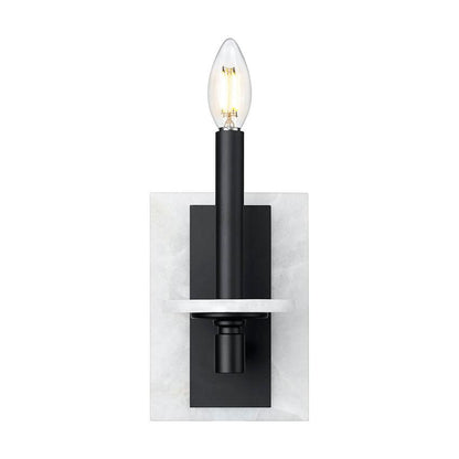 Z-Lite Kaden 1-Light Candelabra Bulb Base Matte Black Steel Frame Stone Alabaster Shade Wall Sconce