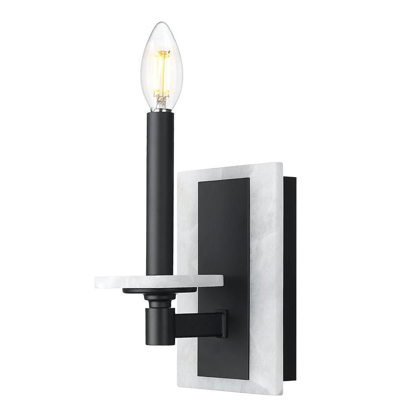 Z-Lite Kaden 1-Light Candelabra Bulb Base Matte Black Steel Frame Stone Alabaster Shade Wall Sconce