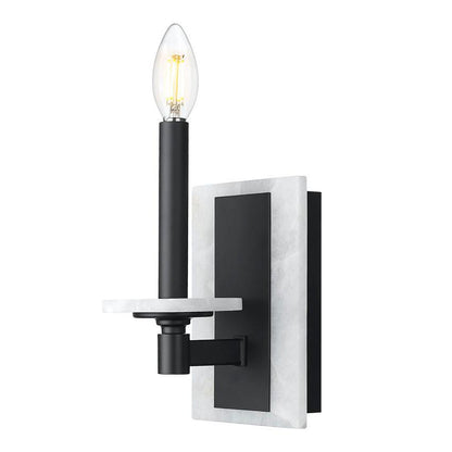 Z-Lite Kaden 1-Light Candelabra Bulb Base Matte Black Steel Frame Stone Alabaster Shade Wall Sconce