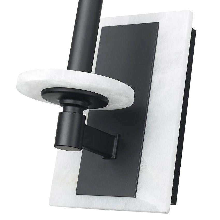 Z-Lite Kaden 1-Light Candelabra Bulb Base Matte Black Steel Frame Stone Alabaster Shade Wall Sconce